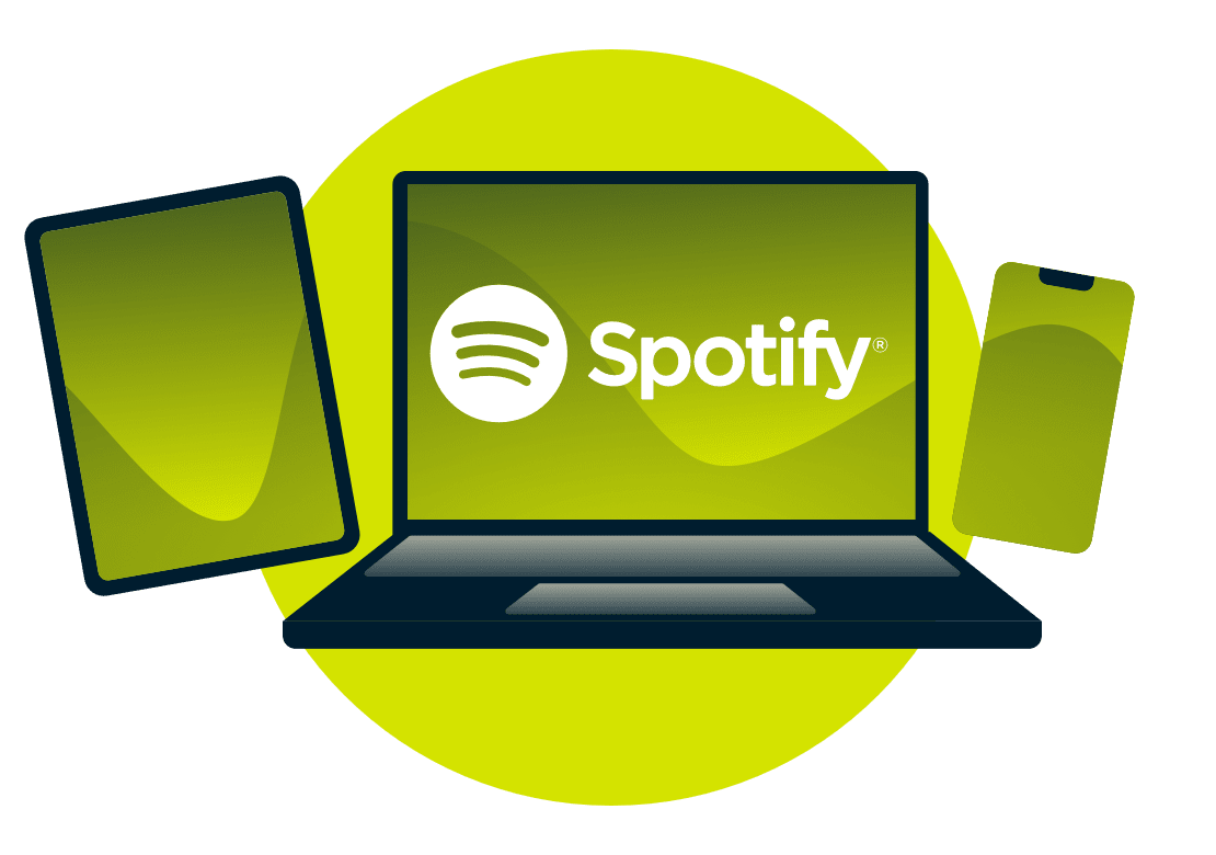 แล็ปท็อป แท็บเล็ต และโทรศัพท์ พร้อมโลโก้ Spotify
